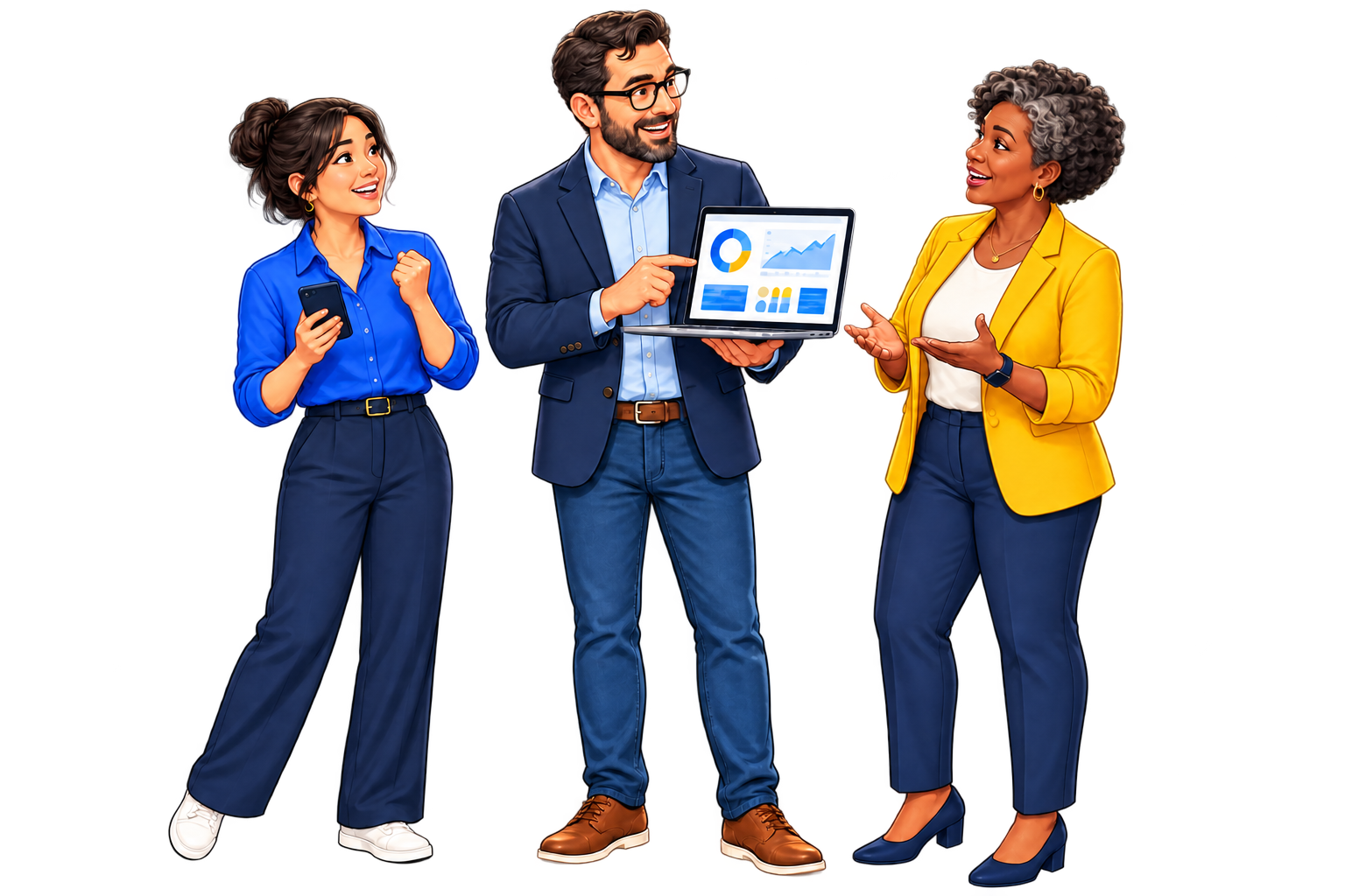 Employees and a company leader discussing an employer-funded Data Wellness benefit